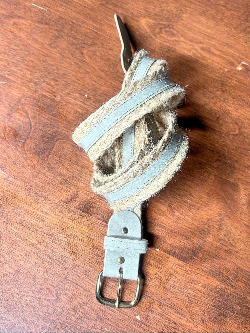 Vintage BoHo, braided jute and sage, green slim belt